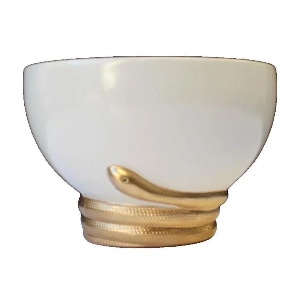 New Retro Gold / White Fruit Bowl W/ Snake Wrapping Base Kitchen Room Decor